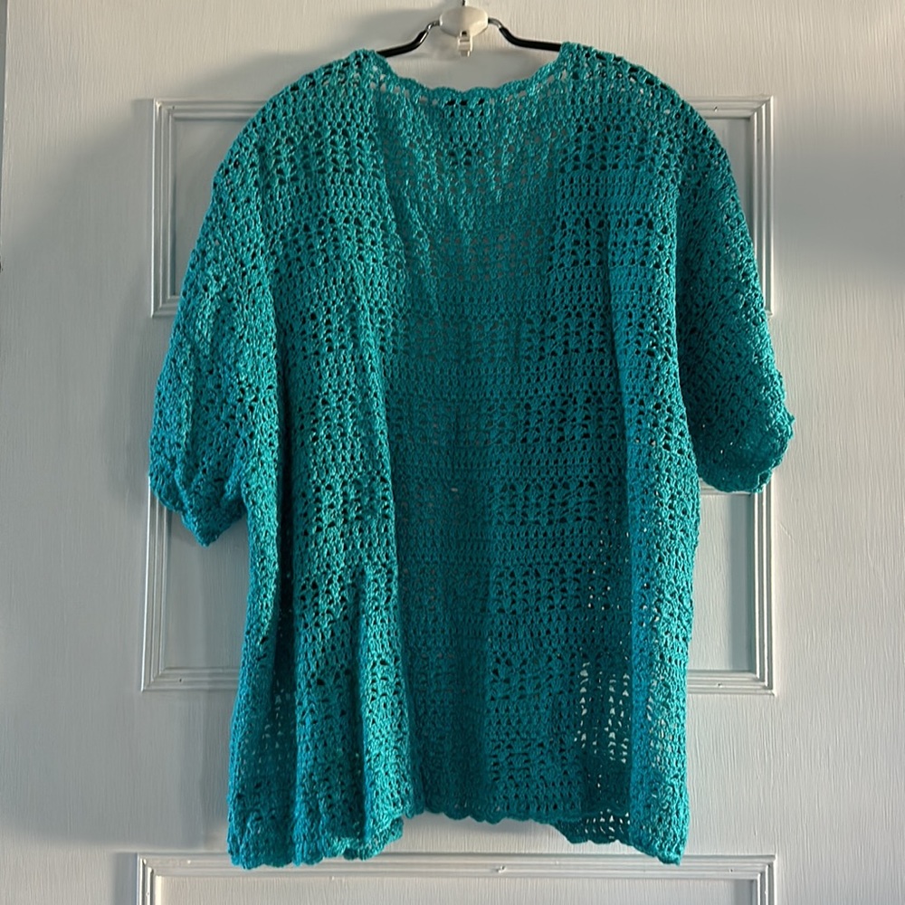 Blue Crochet Short Sleeve Sweater - Picture 5 of 5